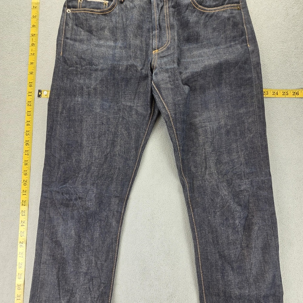 Selvedge Jeans Mens Blue Dark Wash Honeycomb Button Fly ModNine Fits 34x32 - Picture 9 of 16